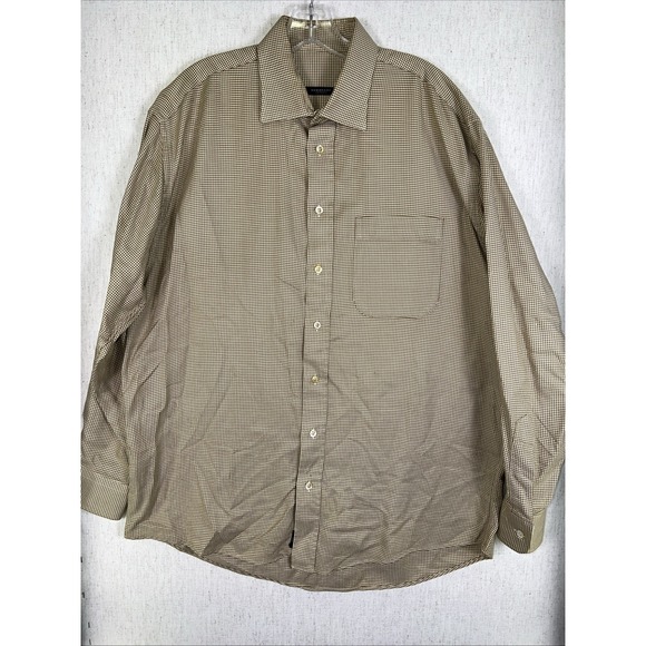 Burberry London Men's Large Long Sleeve Button-Up Shirt Vintage USA Beige/Tan - Picture 1 of 9